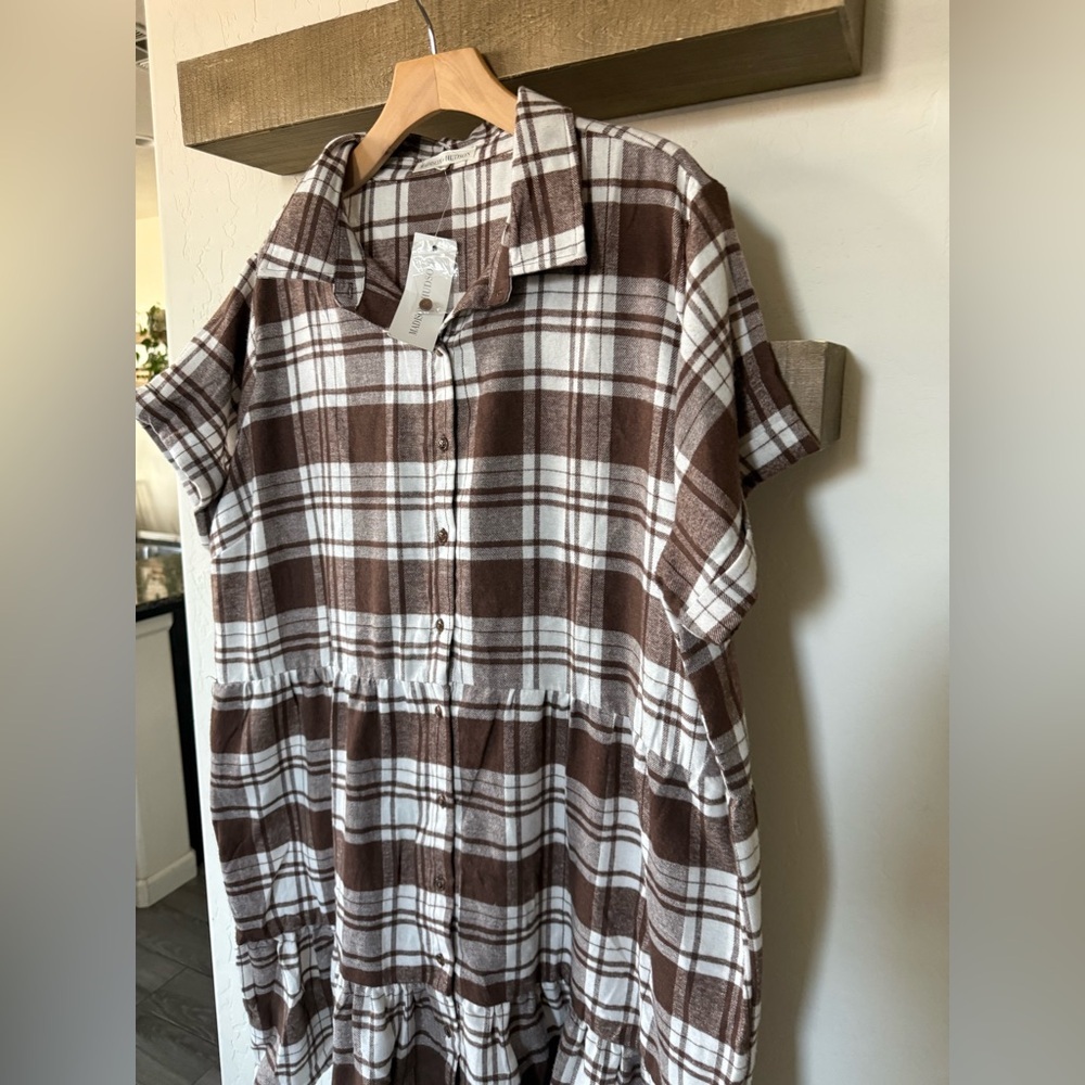 Madison+Husdon|Brown & White Plaid Button-Up Shirt Dress,Casual relaxed fit•NWT - Picture 5 of 11